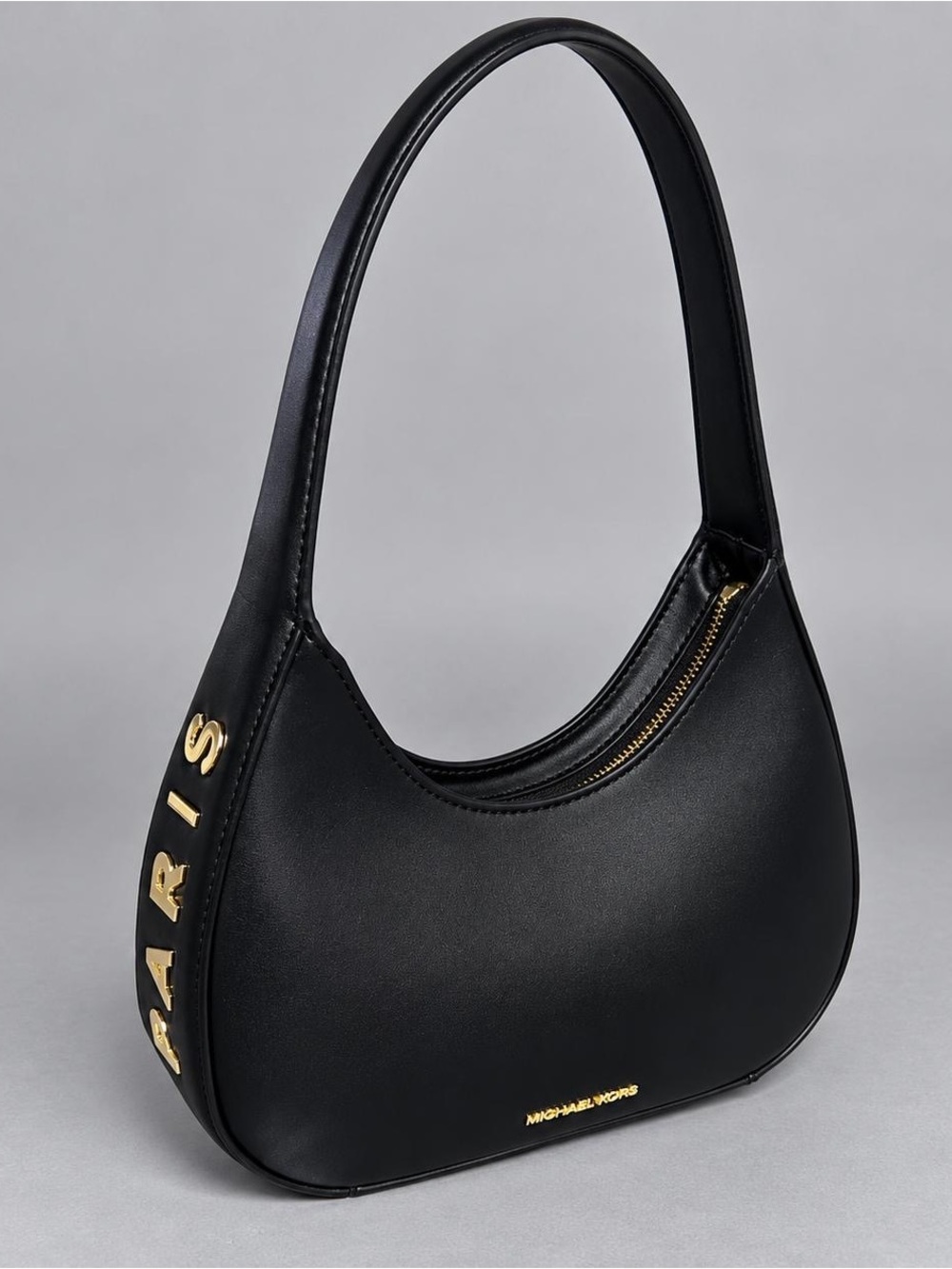 Michael Kors Black Crescent Shoulder Bag with Gold Accents